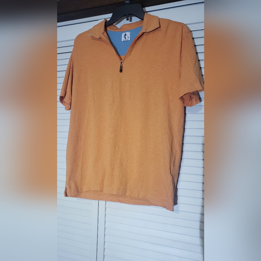 Sharp Lad Mens Orange 1/4 Zip Polo Large
